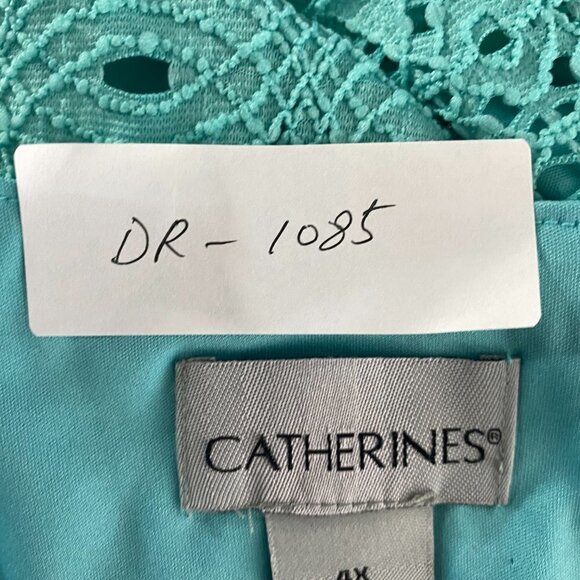 Catherines Dress Women's 4X Eyelet Turquoise Sleeveless Tie Waist NWT DR-1085 - Picture 2 of 14